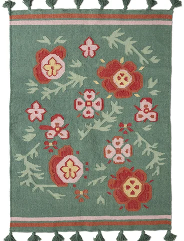 “Petals” kilim rug in organic cotton - havsgrn
