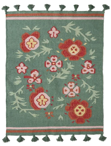 “Petals” kilim rug in organic cotton - havsgrn