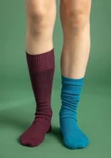 Solid-colored knee-highs in organic cotton - aubergine