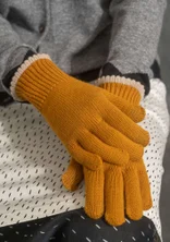 Handschoenen van biologisch katoen/wol met touchfunctie - senap