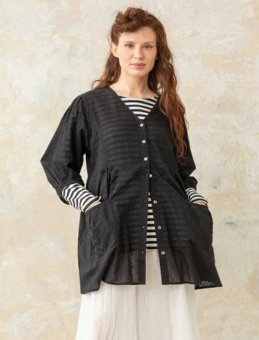 Woven organic cotton smock blouse - svart