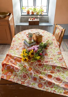 “Desert Bloom” tablecloth in organic cotton - ljus0SP0sand