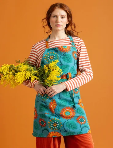 “Sunflower” apron in organic cotton/linen - turkos