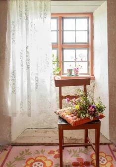 “Desert Bloom” short curtain in organic cotton - vit