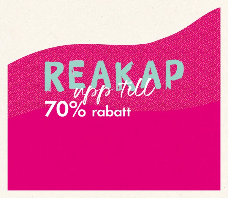 En grafisk bild i rosa och beige med texten REAKAP.