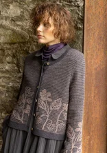 Geblümte Strickjacke „Hildur“ aus Wolle - dunkelaschgrau-melange