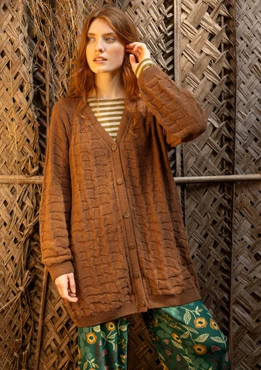 “Harriet” long cardigan in a recycled wool blend - chokolate/melange