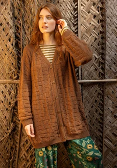 Gilet long "Harriet" en mélange de laine recyclée - chocolat/chiné