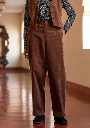 Pantalon en velours côtelé de coton biologique/élasthanne - châtaigne