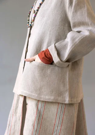Garment-washed woven linen jacket - dark natural