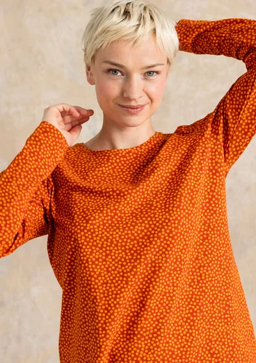 Gestippelde/effen tricot top "Ebba" van katoen/elastaan - pompoen/dessin