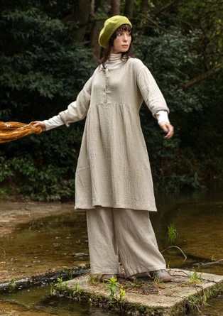 Webkleid aus Öko-Baumwolle - Mandelmilch