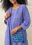 Vevd kjole «Lillian» i lin himmelblå/mønstret thumbnail