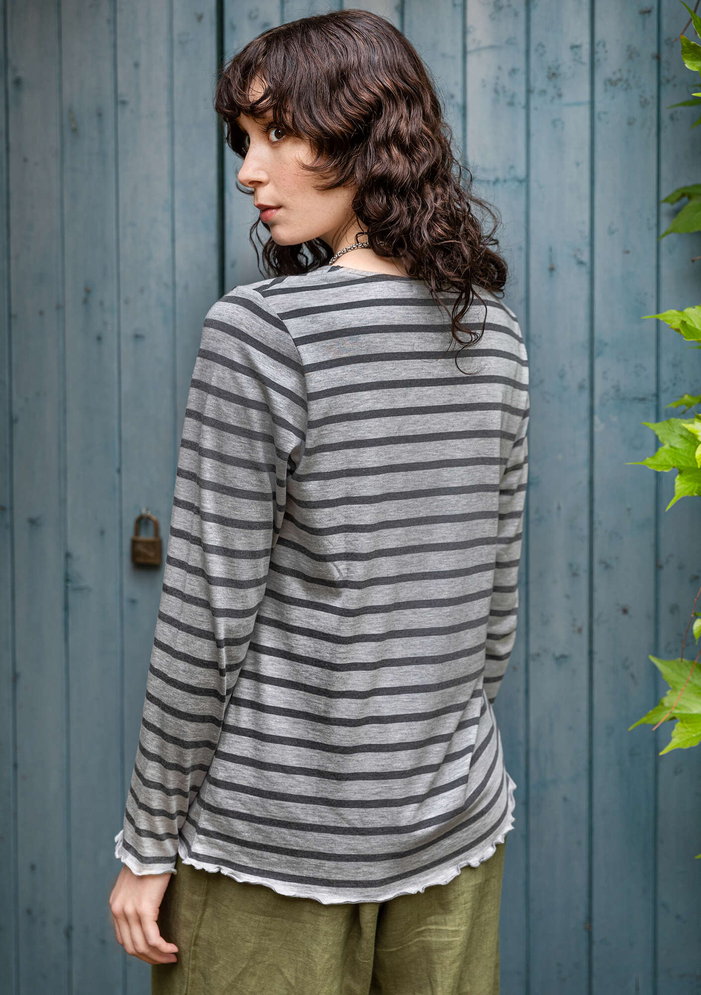 Striped top in organic cotton/modal light grey melange