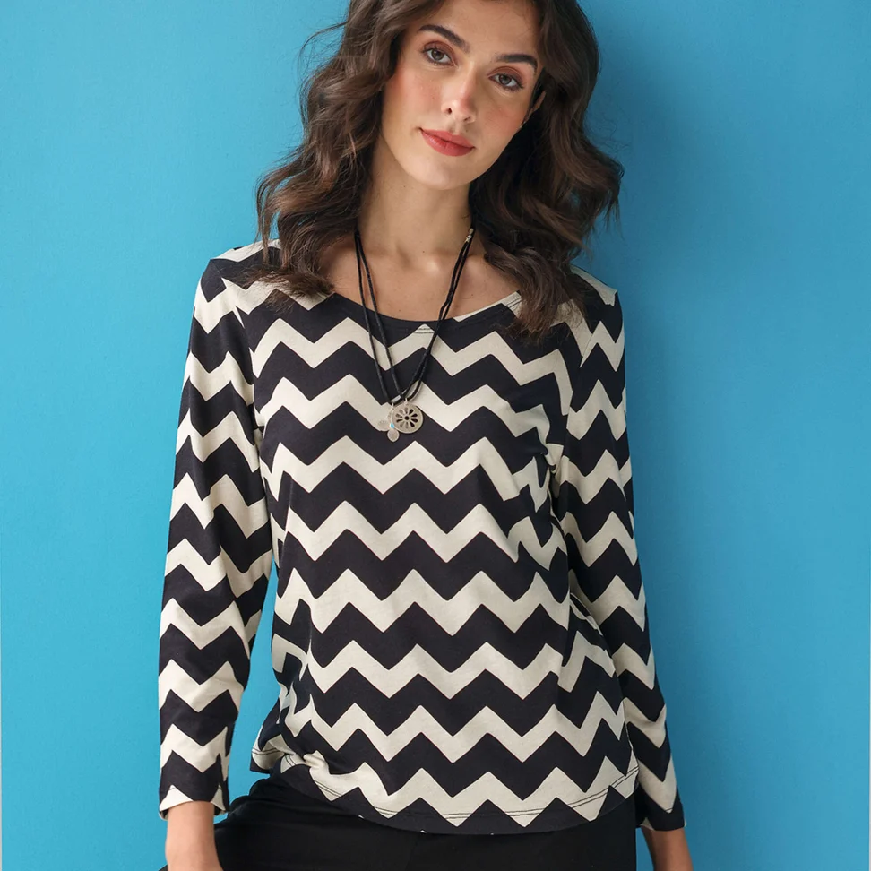 “Aina” organic cotton/modal jersey top - black/feather