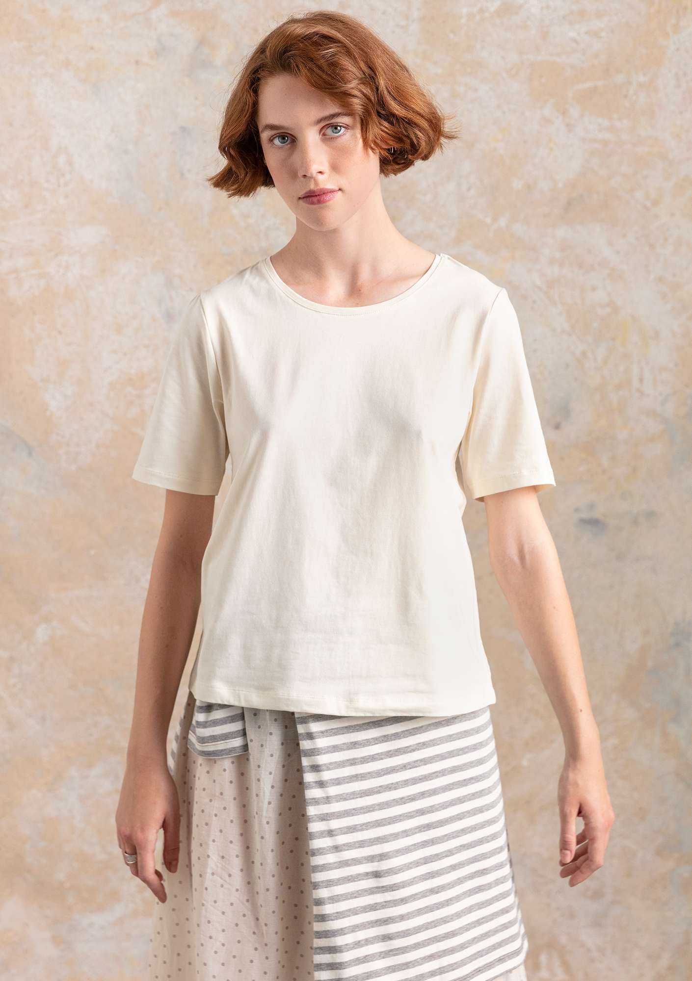 T-shirt  Iliana  en coton biologique/élasthanne blanc cassé thumbnail