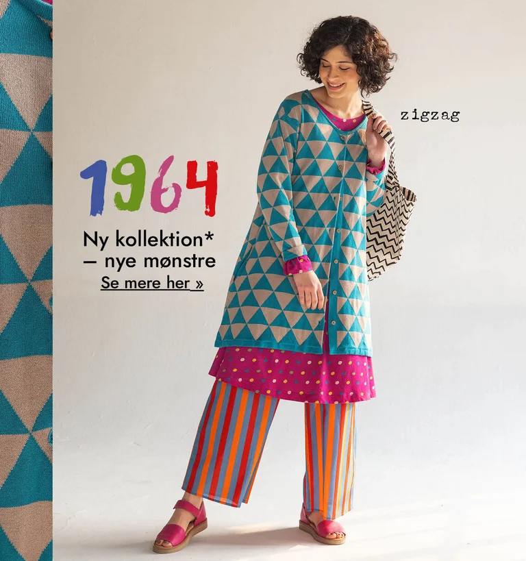 A collage of women wearing colourful patterned clothes from Gudrun Sjödén’s “1964” capsule collection.