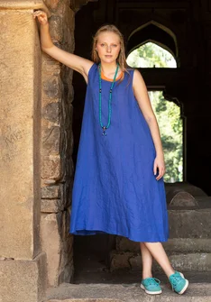 Robe sans manches en lin tissé - bleu brillant