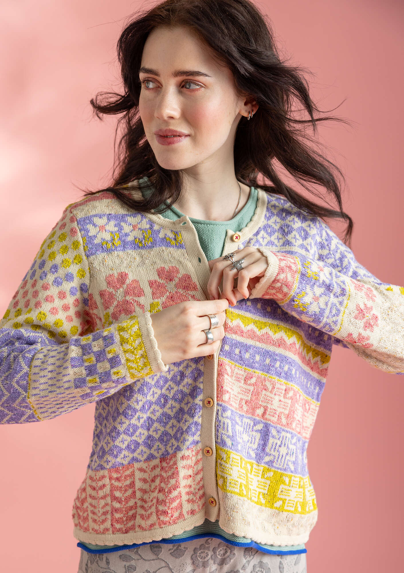 Edith” cardigan in linen/recycled and organic cotton
