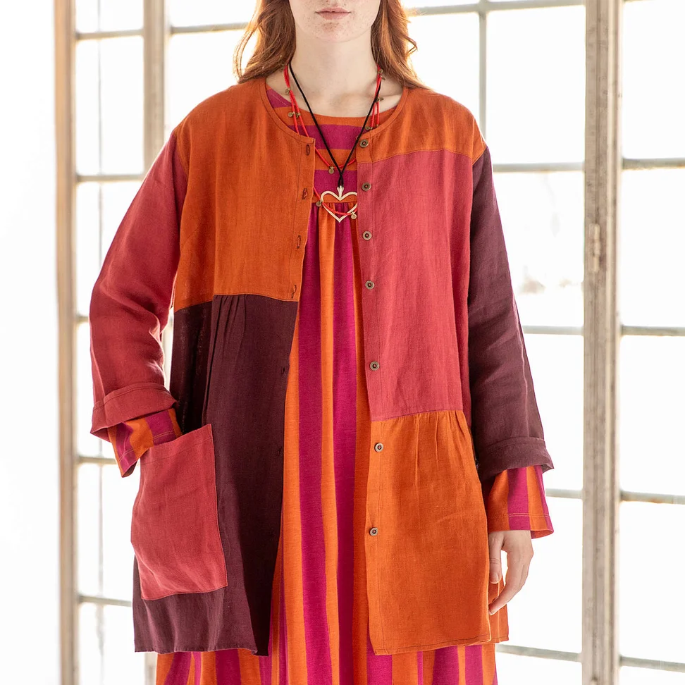 Blouse d'artiste "Azores" en lin - aubergine/multicolore