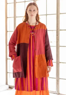 Kunstnerbluse «Azores» i lin - aubergine/multi
