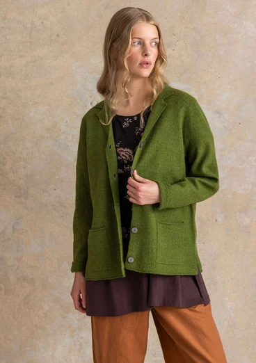 Knitted blazer crafted from felted organic wool - pesto/melange