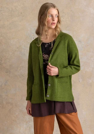 Knitted blazer crafted from felted organic wool - pesto/melange