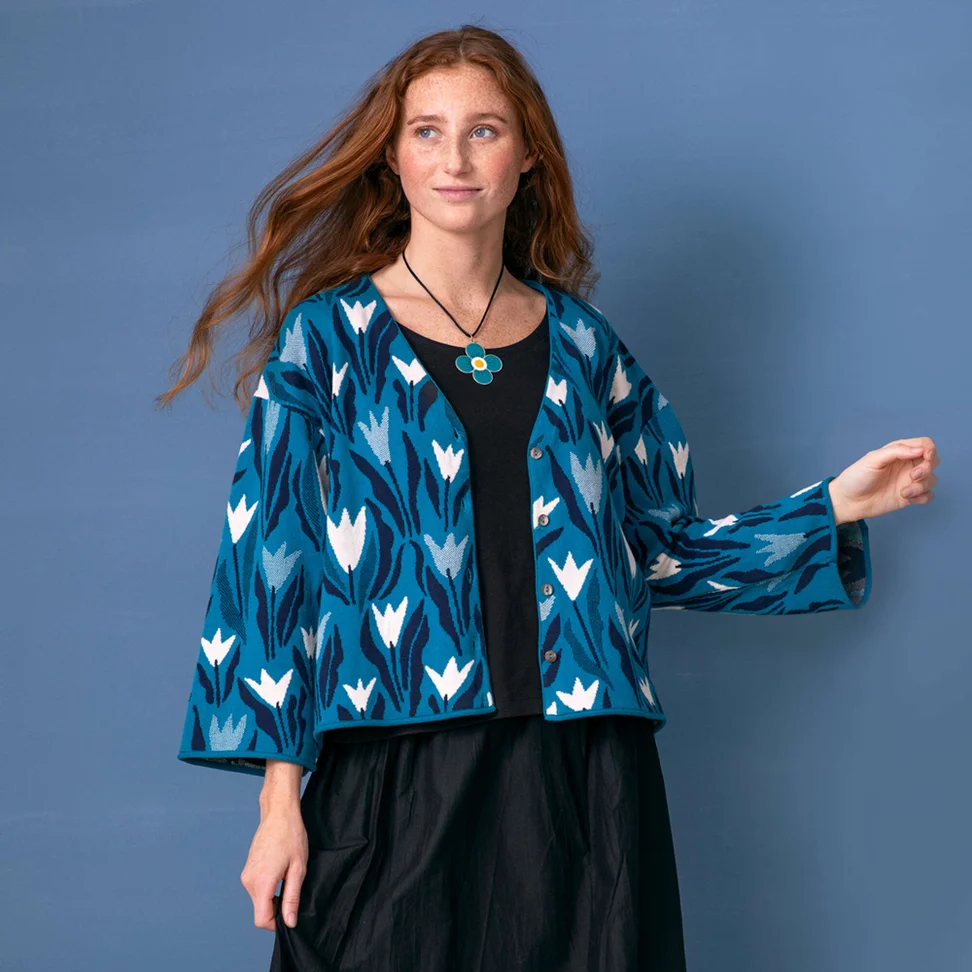 “Tulip” organic/recycled cotton cardigan - indigo green