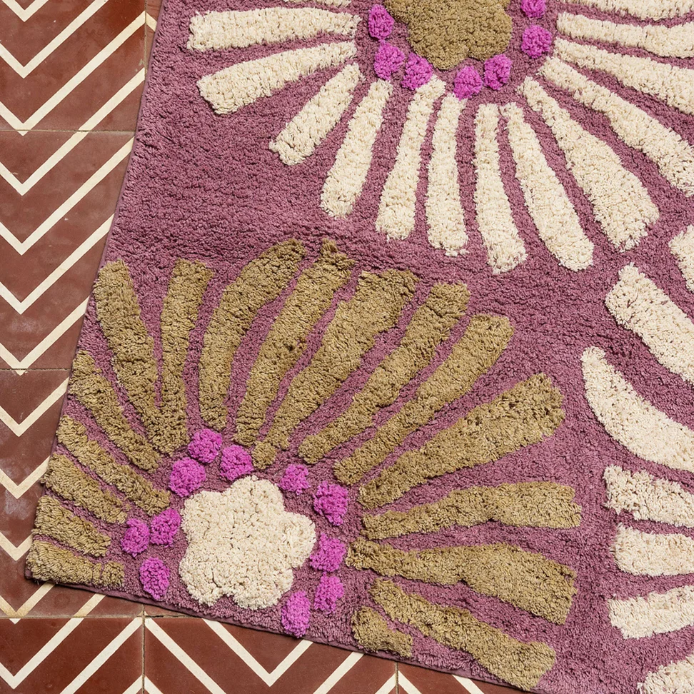 “Poppies” organic cotton bath mat - mauve