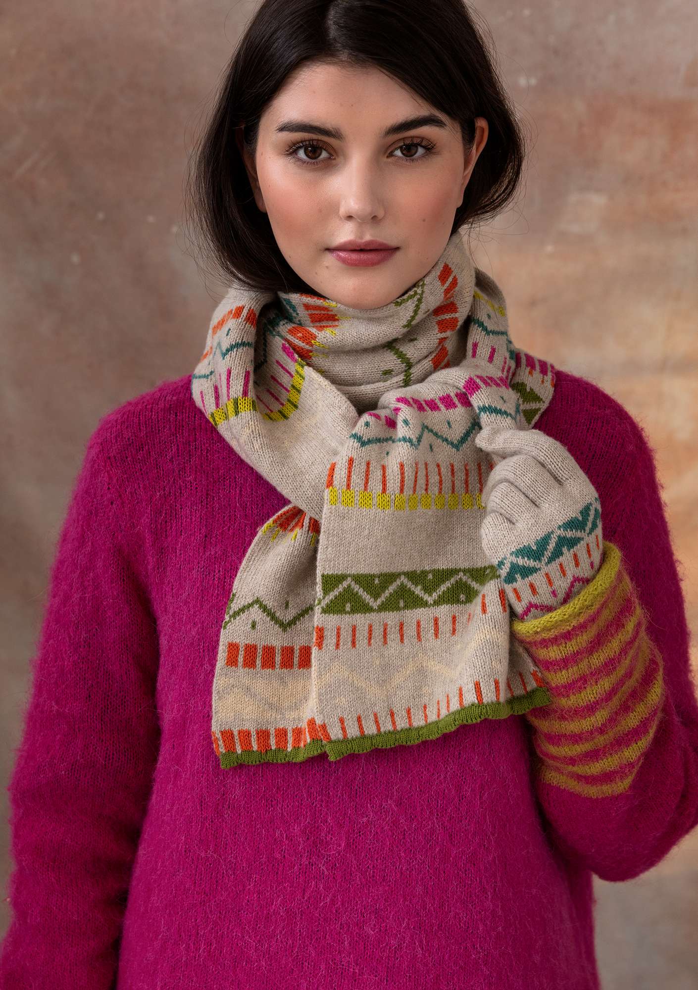 “Strikk” knit scarf in wool/hemp/recycled cotton natural melange