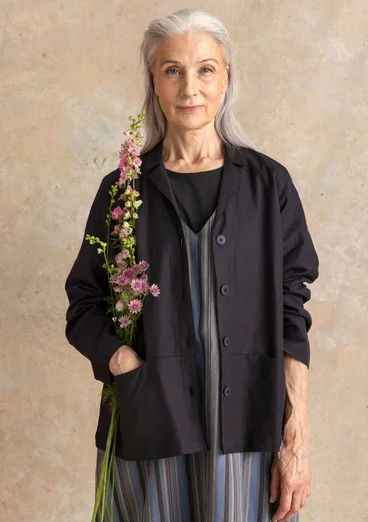 “Esme” woven organic cotton/linen jacket - black
