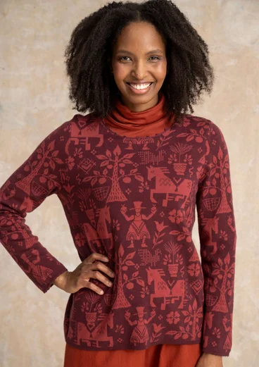 Strickpullover „Kivik“ aus Wolle/Bio-Baumwolle - aubergine