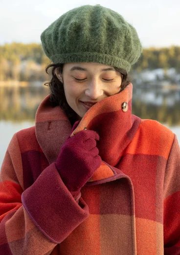Knitted alpaca blend beret - pine/melange