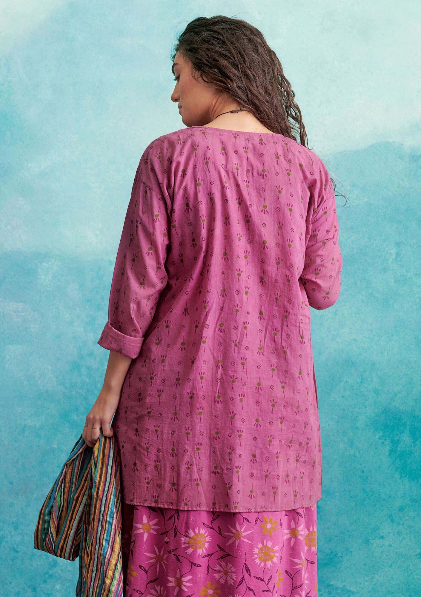 “Indra” woven tunic in organic cotton pink orchid thumbnail