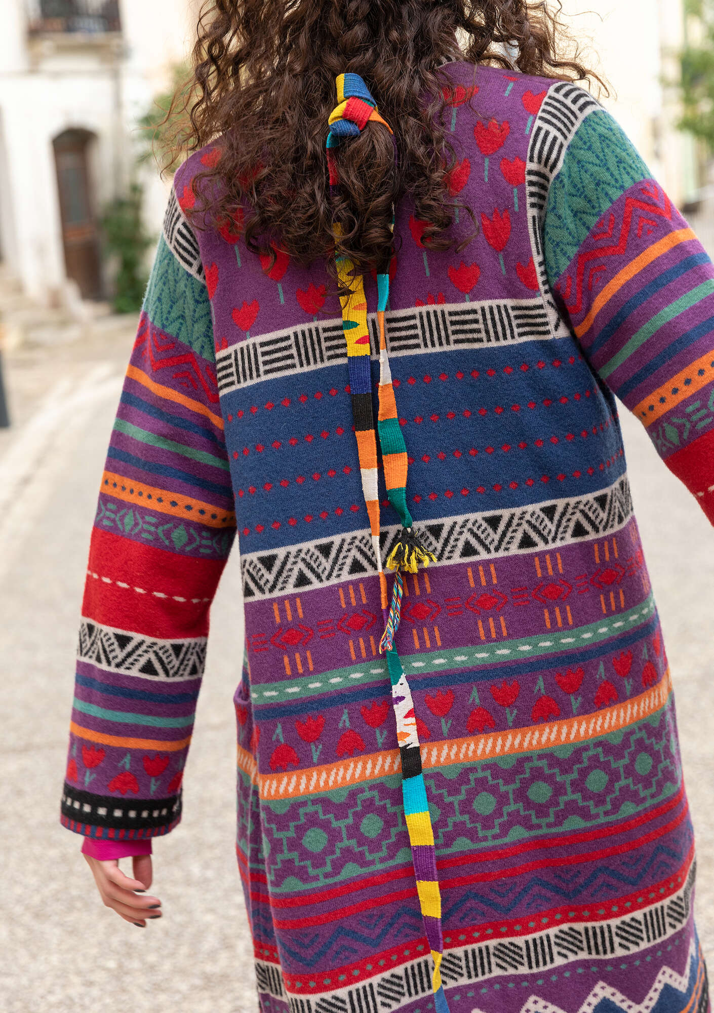 “Mexico” knit coat in felted wool dark hydrangea