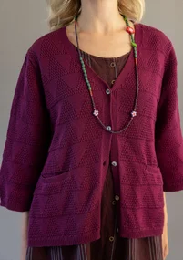 Organic cotton textured-knit cardigan - grape