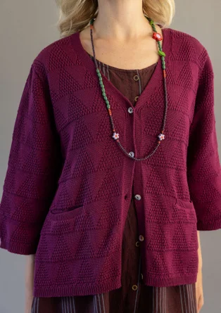 Strukturstrickjacke aus Bio-Baumwolle - traube