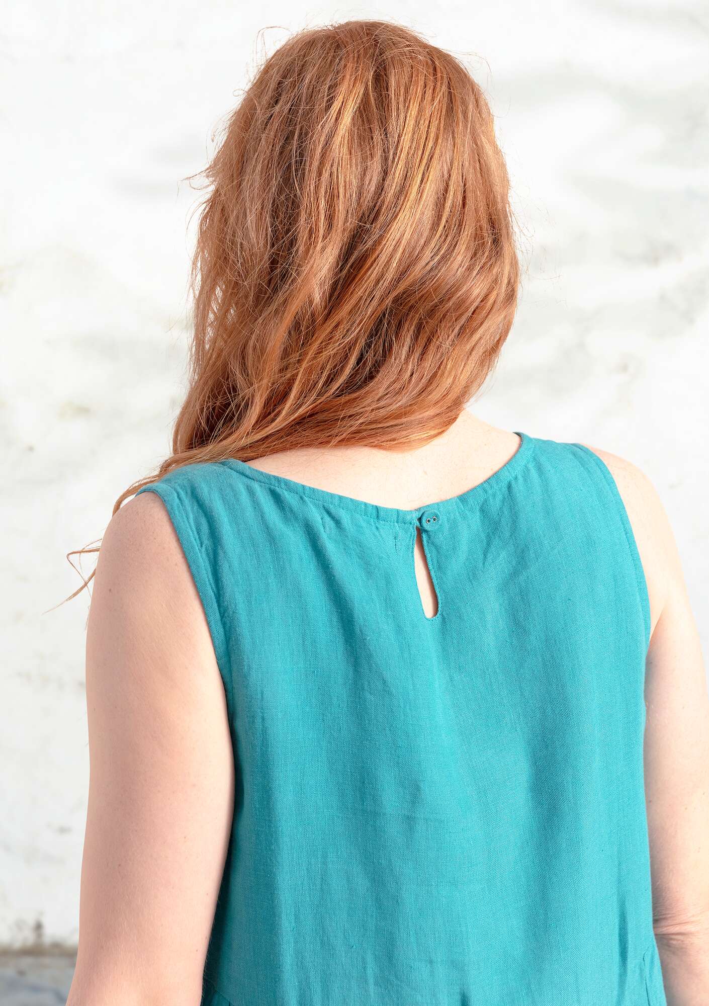 Woven linen dress turquoise thumbnail