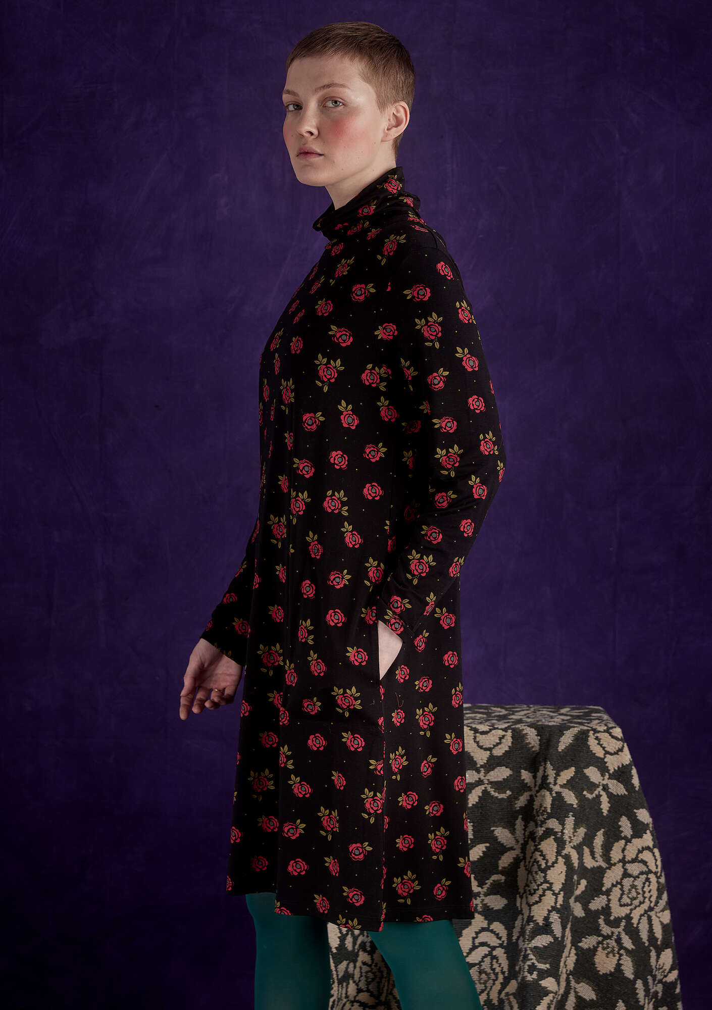 Robe  Öland  en jersey de lyocell/élasthanne noir/motif