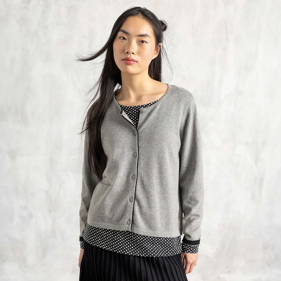 Cardigan in a blend of organic and recycled cotton - grey melange