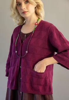 Organic cotton textured-knit cardigan - grape