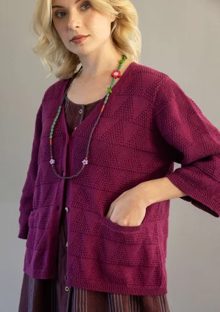 Strukturstrickjacke aus Bio-Baumwolle - traube