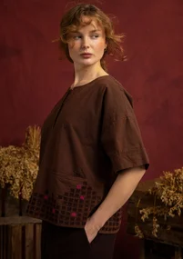 “Fields” organic cotton embroidered blouse - dark chokolate