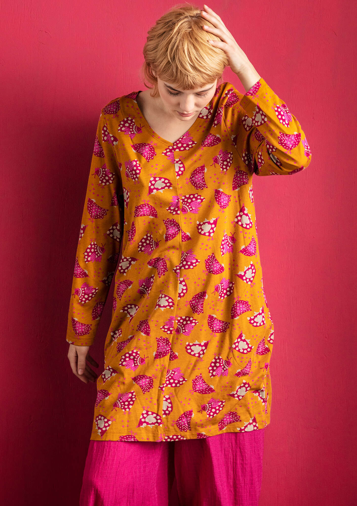 “Dolores” jersey dress in organic cotton/modal mustard thumbnail