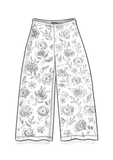 Velours broek "Orsa" van biologisch katoen/gerecycled polyester - tomaat/dessin