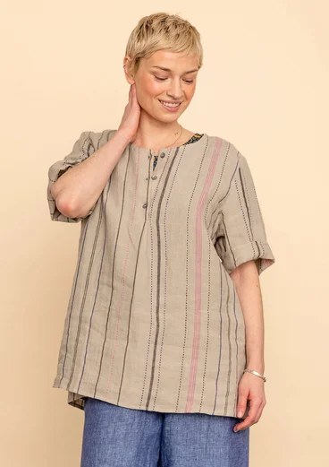 Blouse rayée "Shima" en lin tissé - naturel foncé