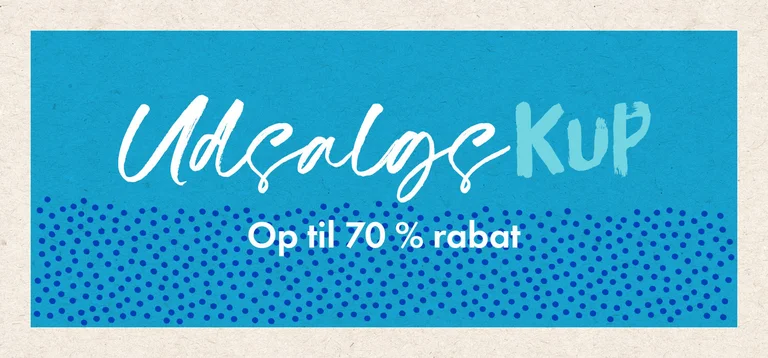 Et grafisk billede i rosa og beige med teksten UDSALGSKUP.