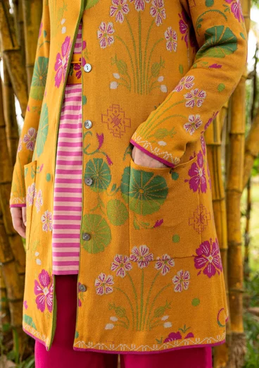 Long gilet "Täppa" en coton biologique - moutarde