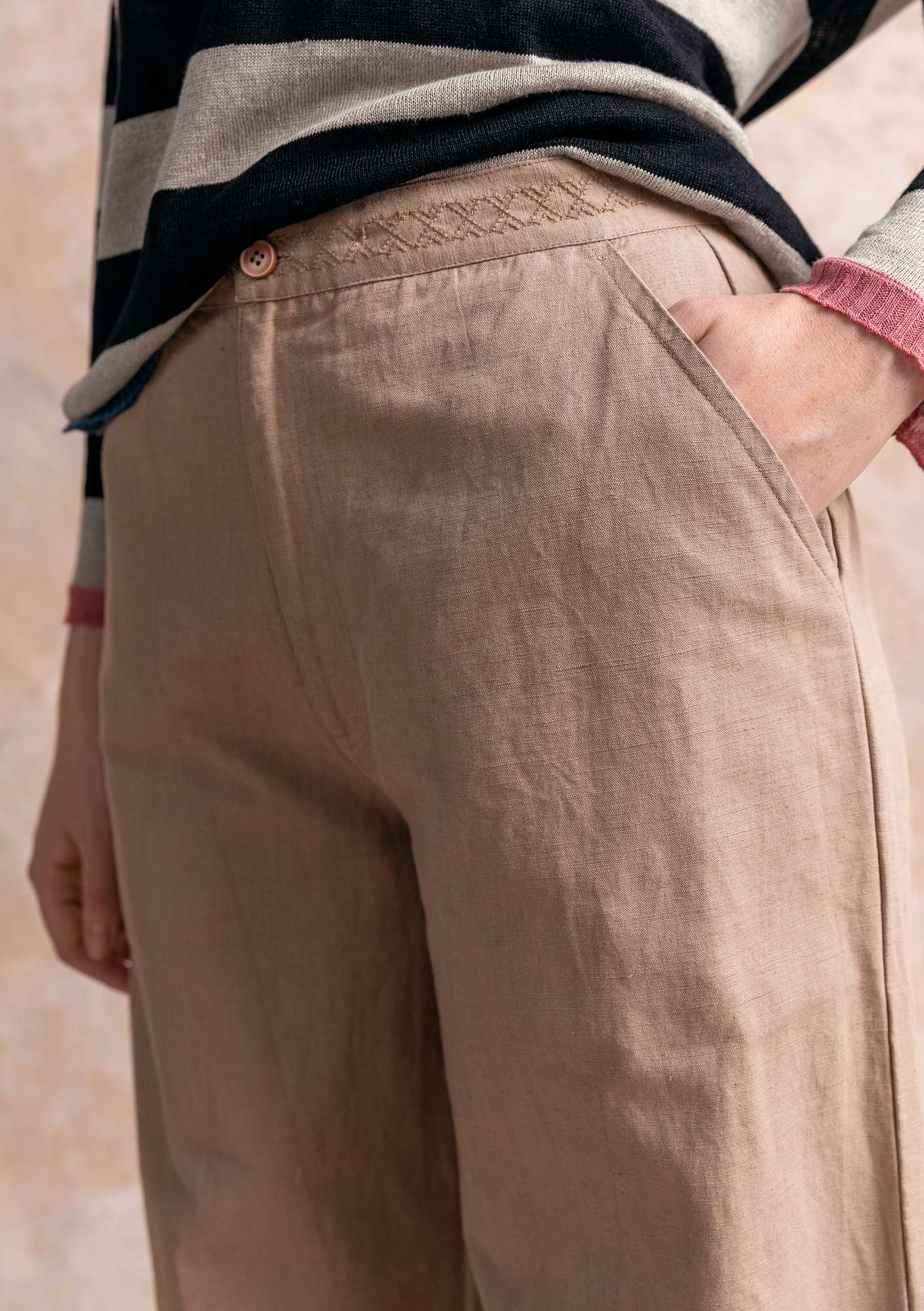 Pantalon en tissu de coton/lin dark natural