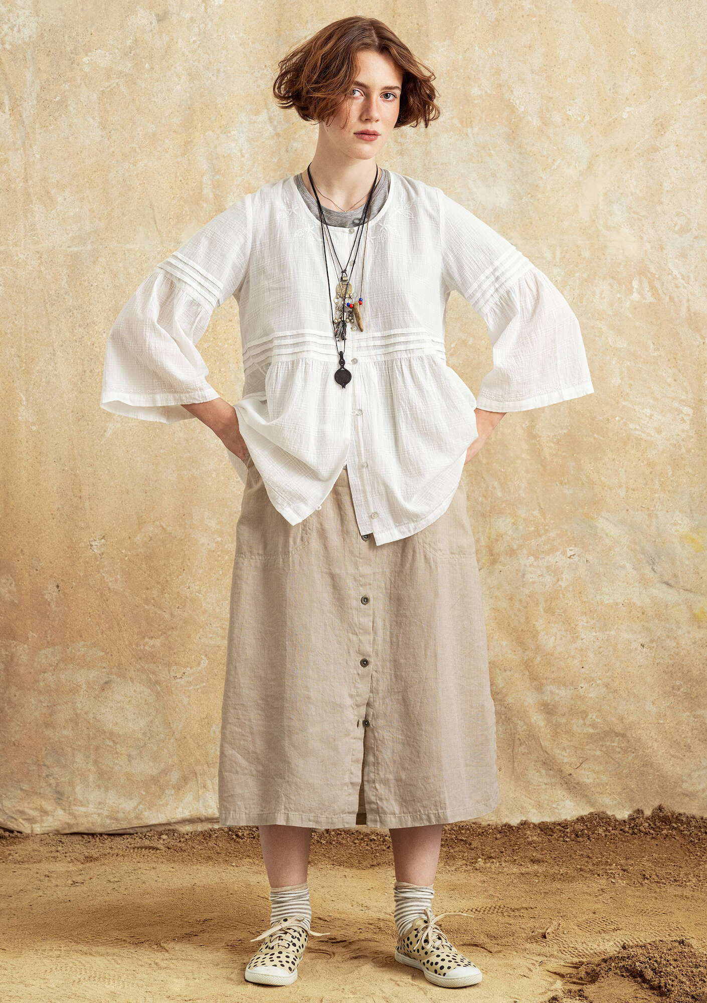 “Tanne” blouse in organic cotton semi-bleached thumbnail